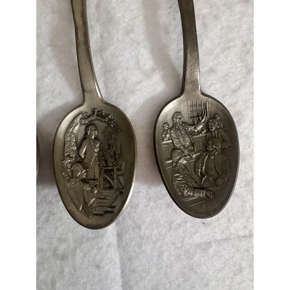 VTG Franklin Mint Pewter Spoon Set American Patriot Political Military Leader 13